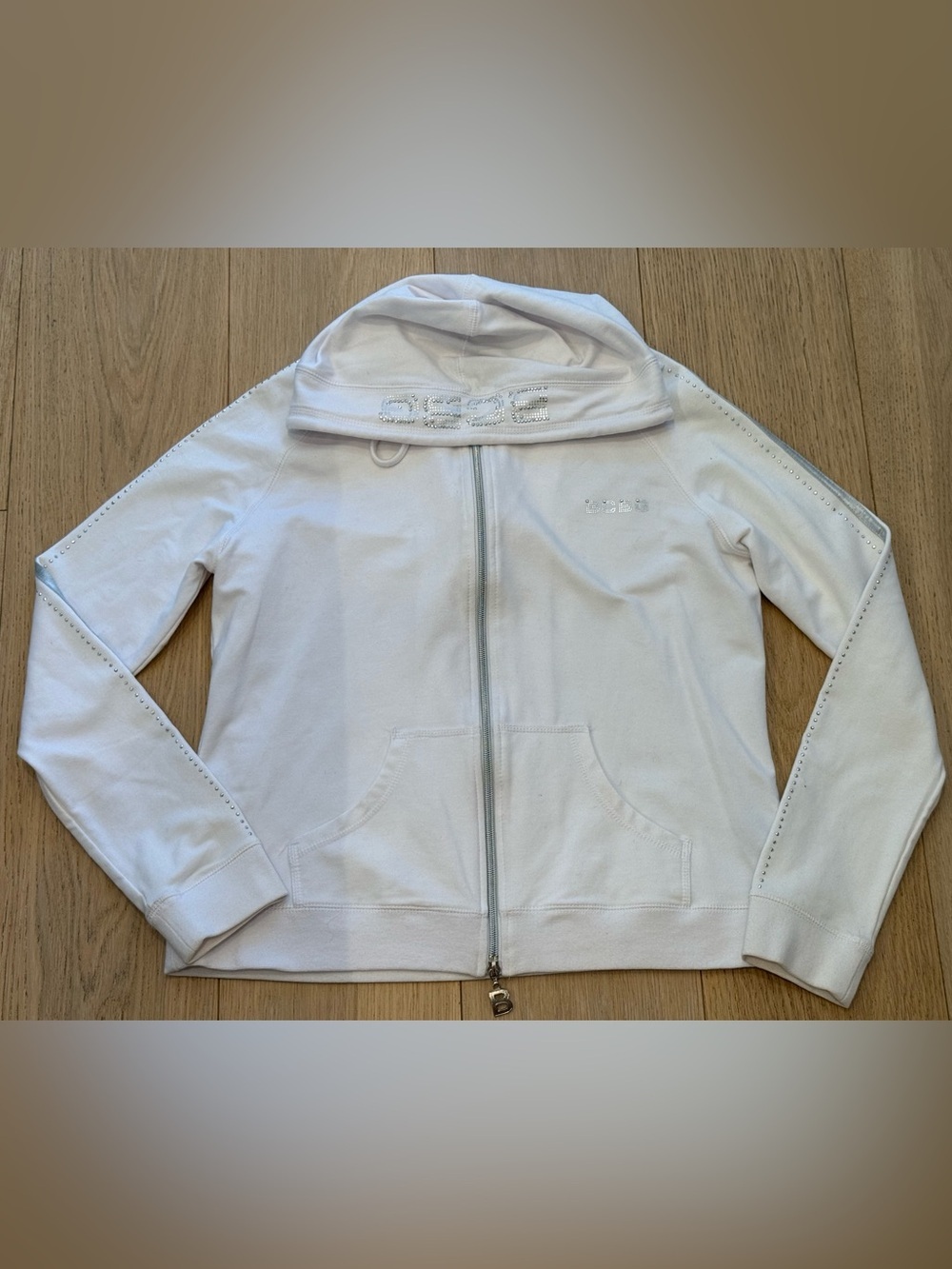 NWOT BCBGMaxAzria Rhinestone Hoodie Y2K Zip Up White XL Y2K Streetwear Rare